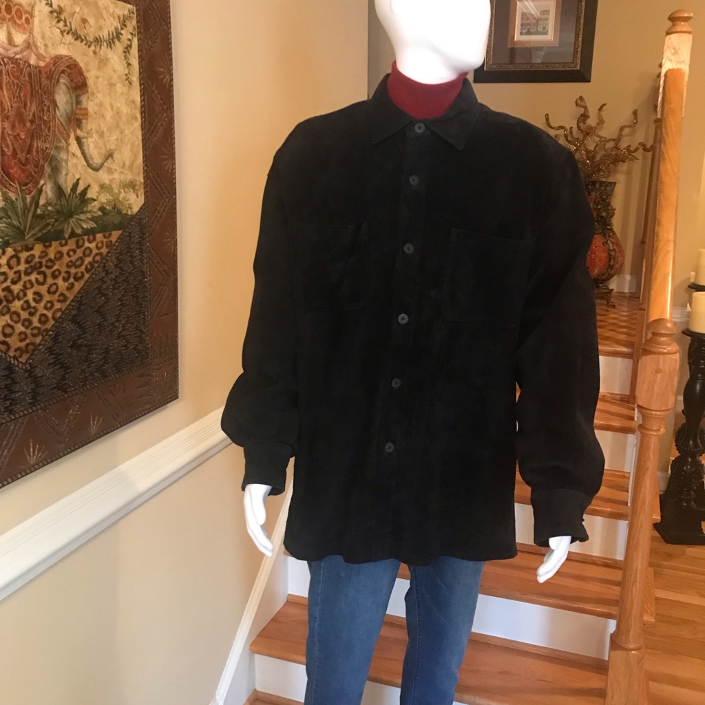 Kenneth Cole New York Men’s Suede Shirt/Suede Shirt Jacket Xl Black